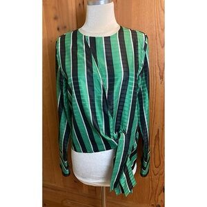 Robert Rodriguez Emerald and Black Striped Tie Front Top